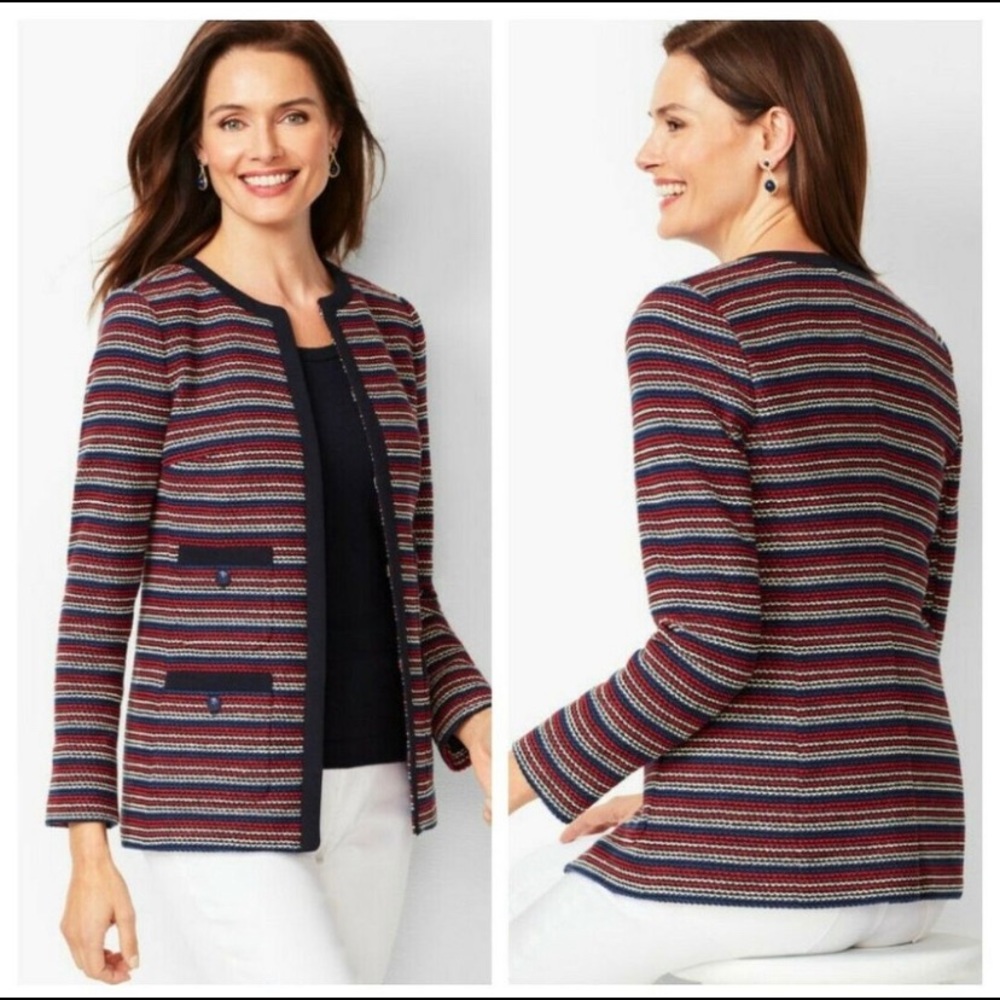 Talbots Boucle Stripe Blazer Red White Blue July 4